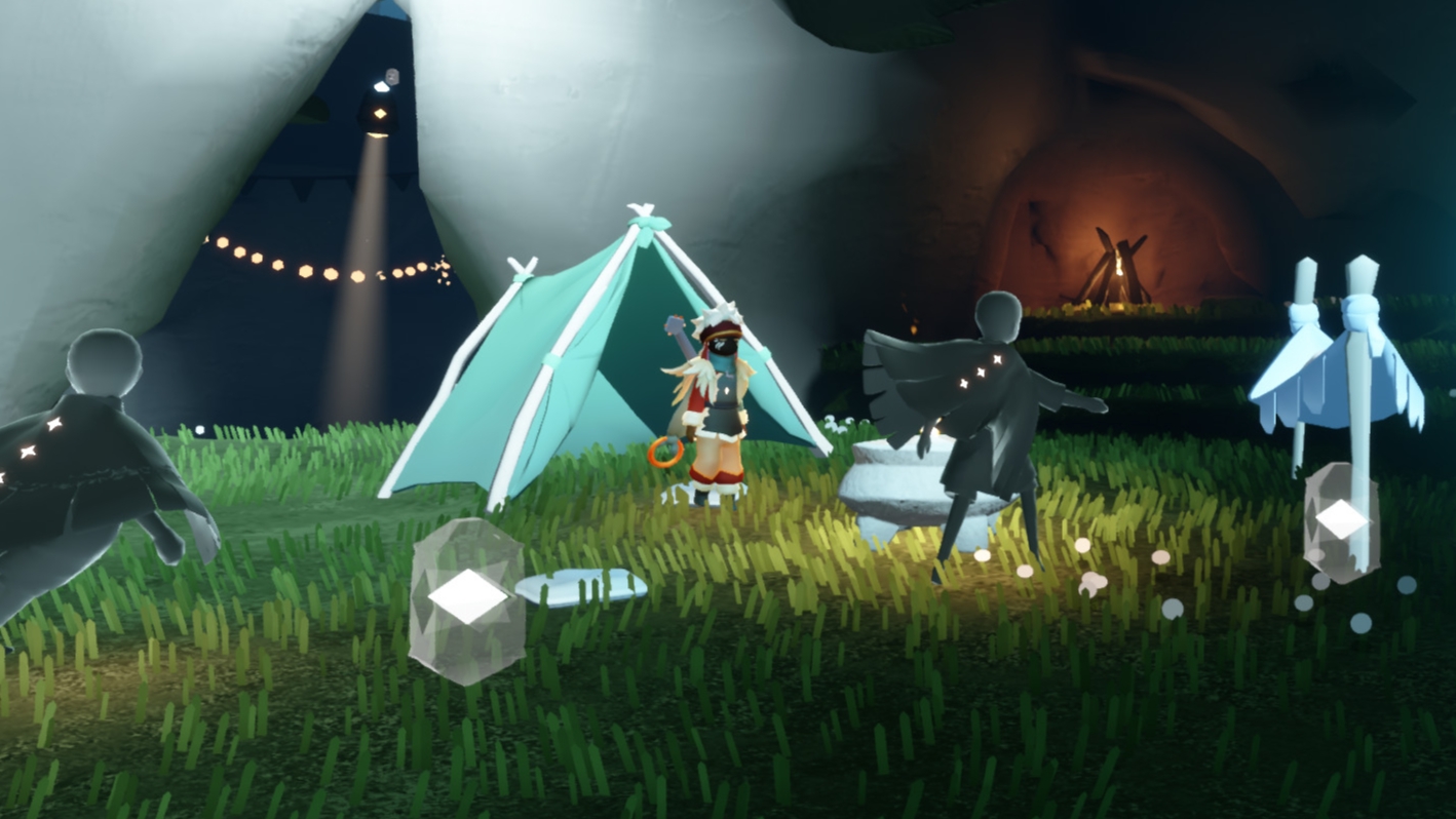 Players interacting and using emotes together in Sky: Children of the Light social area