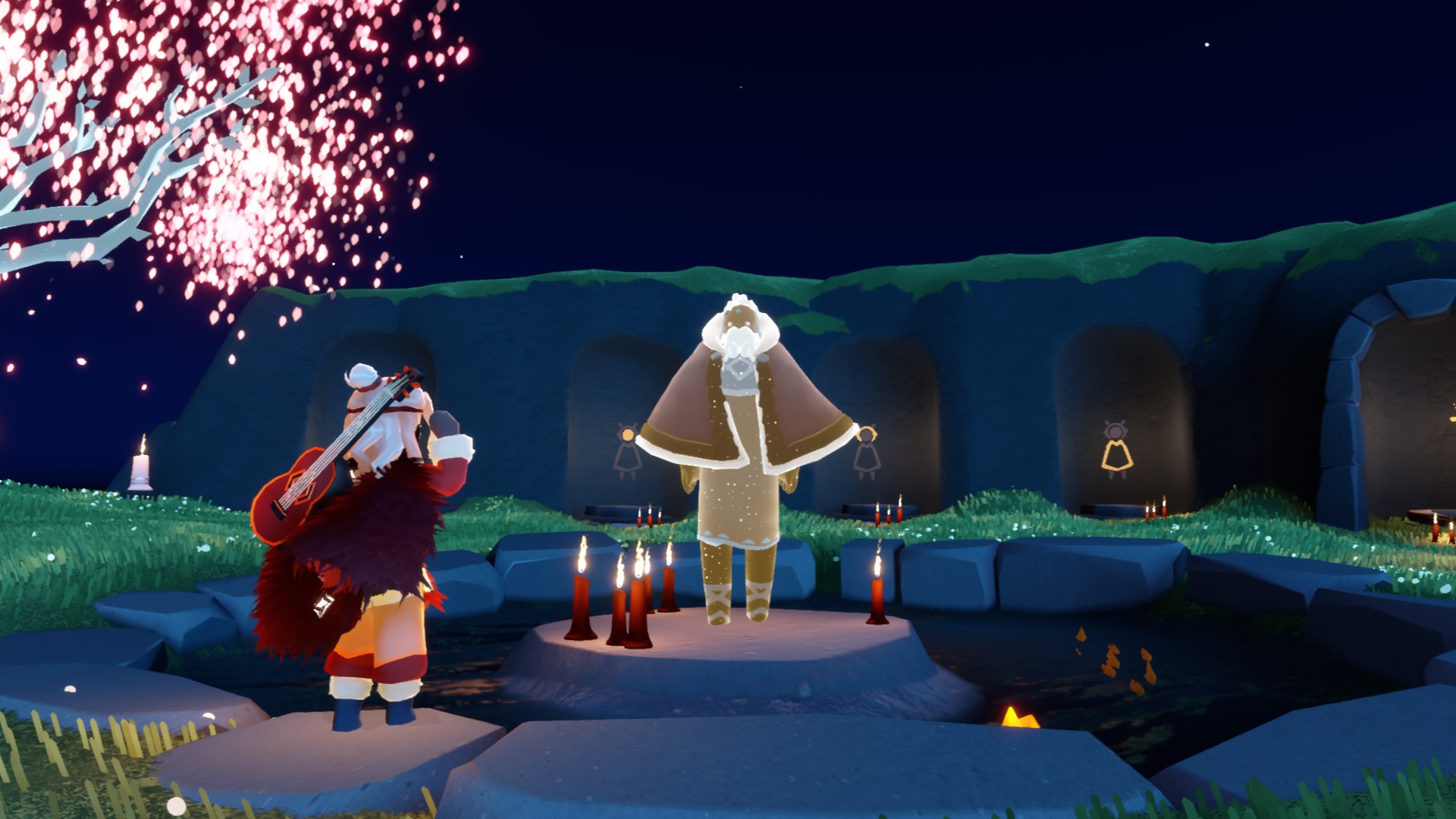 Player interacting with spirits and unlocking progression in Sky: Children of the Light